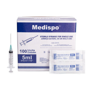 JERINGA PLÁSTICA DE 5ml CON AGUJA DE 21 X 1 1/2 CAJA X 100 MEDISPO
