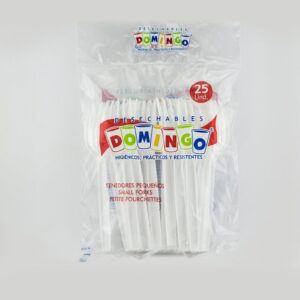 TENEDOR DESECHABLE PEQUEÑO BLANCO X 25 DOMINGO